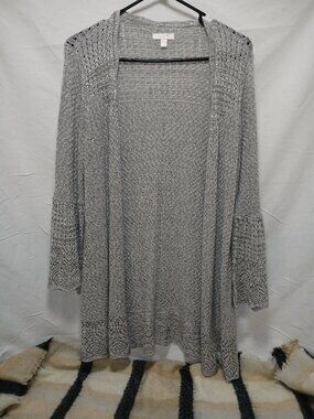 LC Lauren Conrad Open‑Knit Cardigan Sweater Gray Women’s Medium